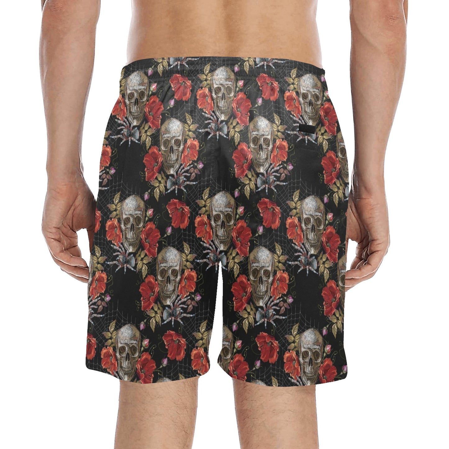 Spider Web Skull Rose Print Design LKS305 Men's Swim Trunks Beach Shorts