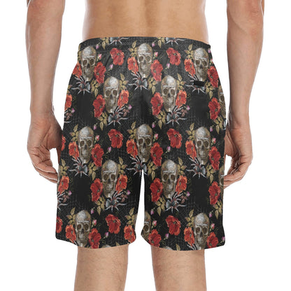 Spider Web Skull Rose Print Design LKS305 Men's Swim Trunks Beach Shorts