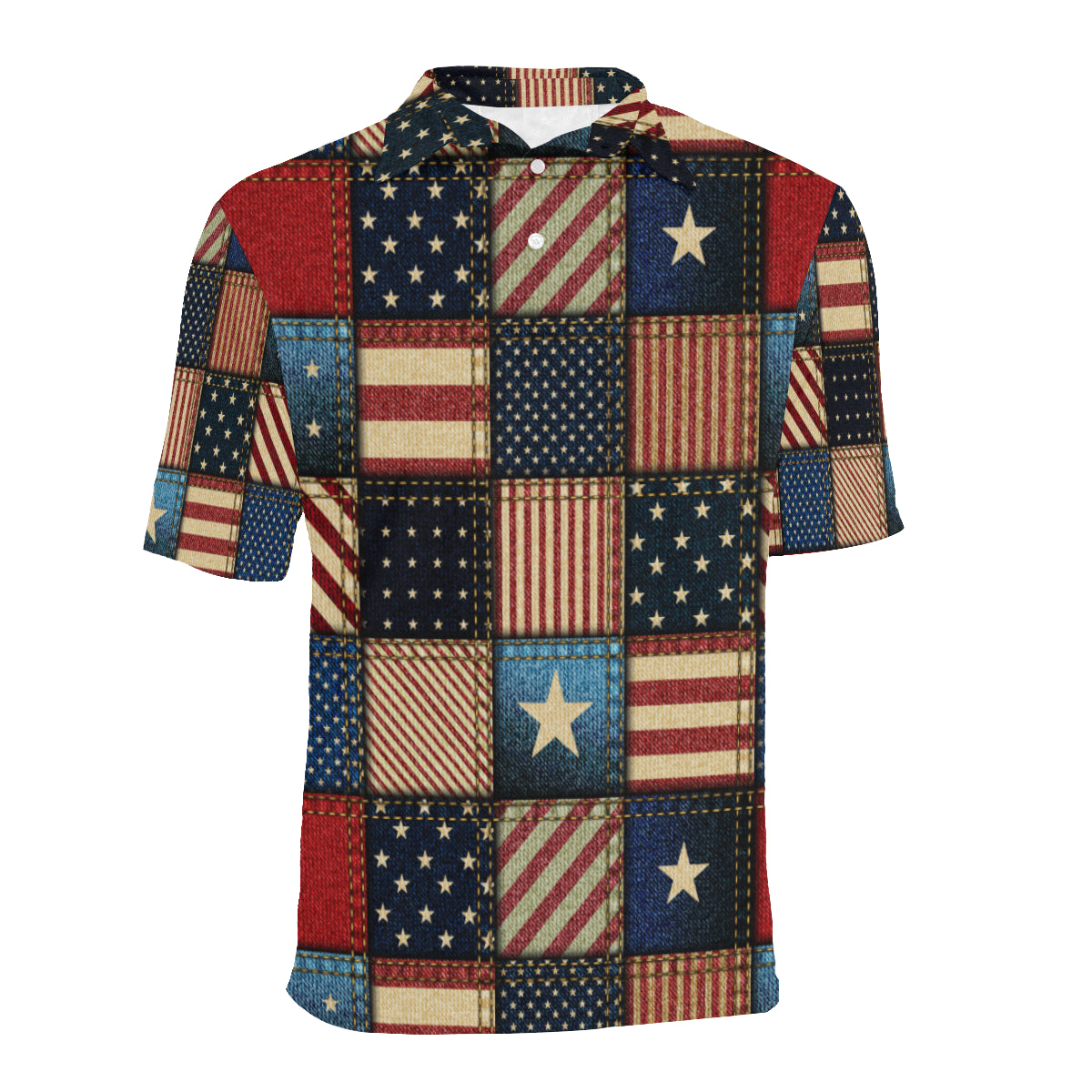 American flag Patchwork Design Men Polo Shirt
