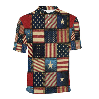 American flag Patchwork Design Men Polo Shirt