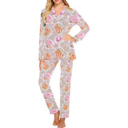 Rose Pattern Print Design RO011 Women's Long Pajama Set
