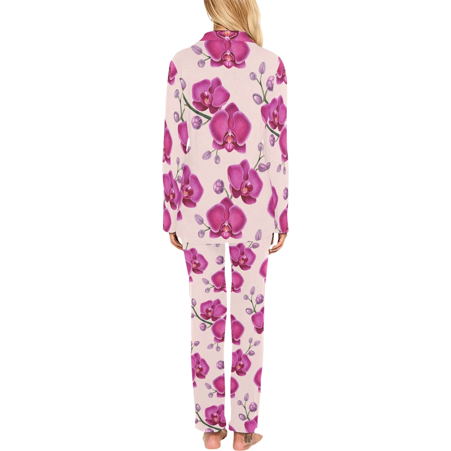 Orchid Pattern Print Design A02 Women's Long Pajama Set