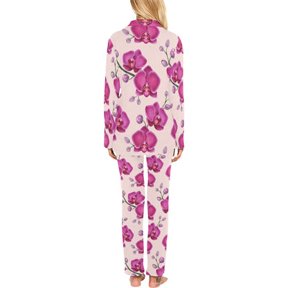 Orchid Pattern Print Design A02 Women's Long Pajama Set