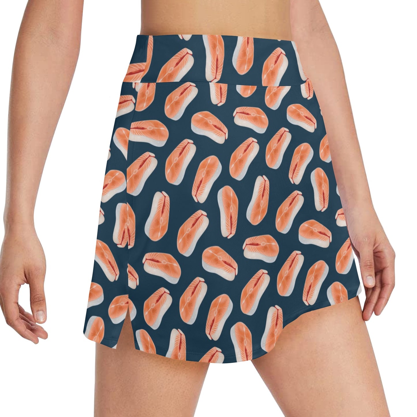 Salmon Steak Print Design LKS306 17" Golf & Pickleball Skort with Pockets