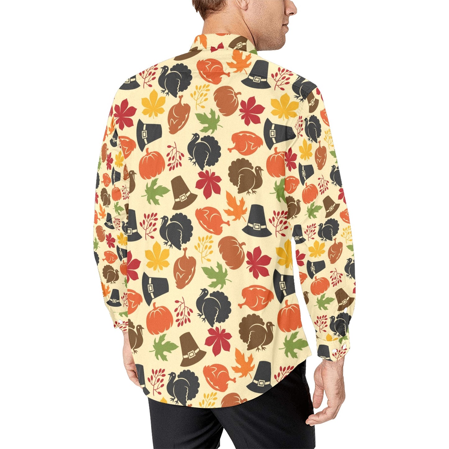Thanksgiving Print Design LKS303 Men's Long Sleeve Dress Shirt