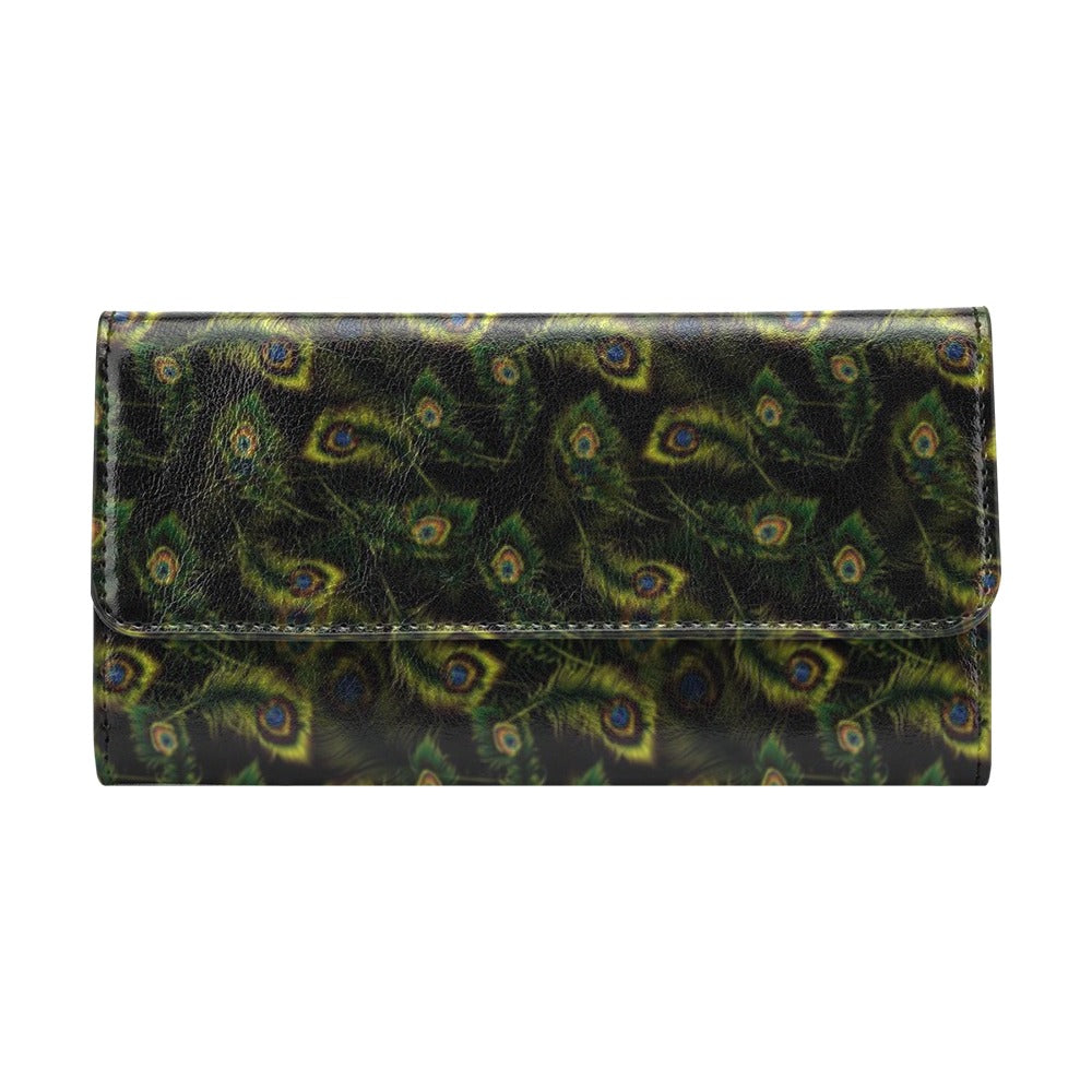 Peacock Feather Pattern Design Print Women's Trifold Wallet