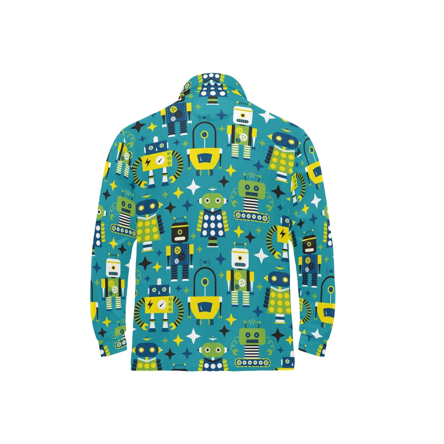Robot Pattern Print Design A02 Long Sleeve Polo Shirt For Men's