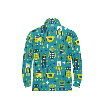 Robot Pattern Print Design A02 Long Sleeve Polo Shirt For Men's