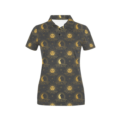 Celestial Moon Sun Pattern Print Design 05 Women's Polo Shirt