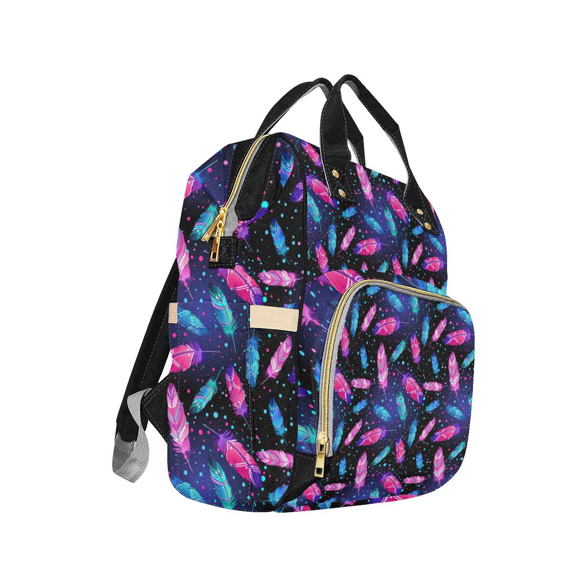 Feather Colorful Boho Design Print Diaper Bag Backpack