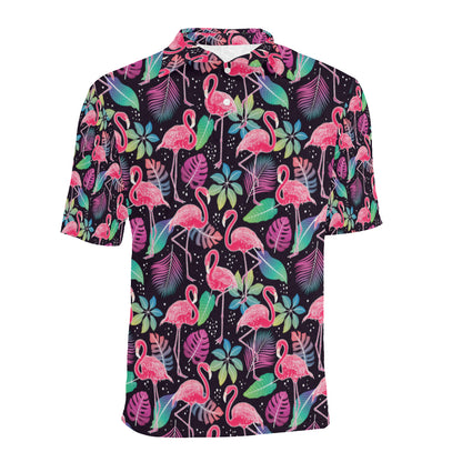Flamingo Tropical leaves Neon Print Men Polo Shirt