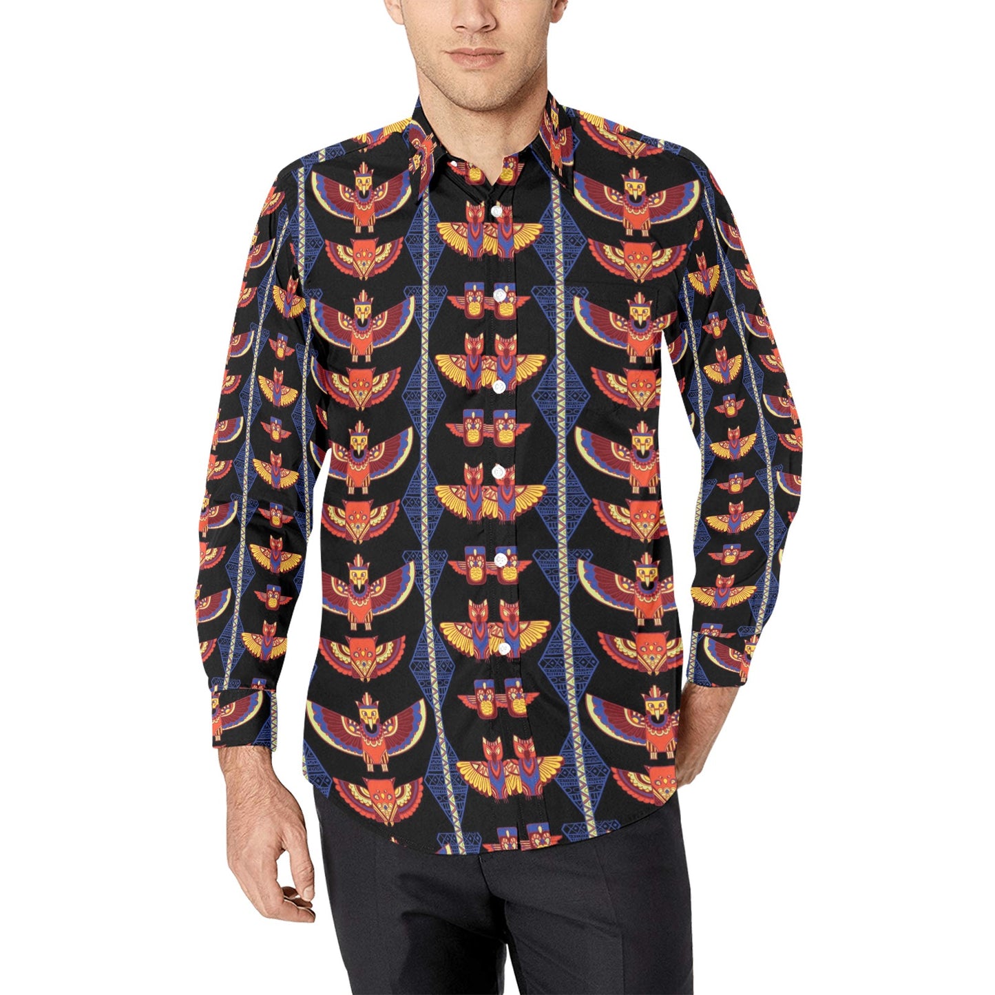 Totem Print Design LKS301 Men's Long Sleeve Dress Shirt
