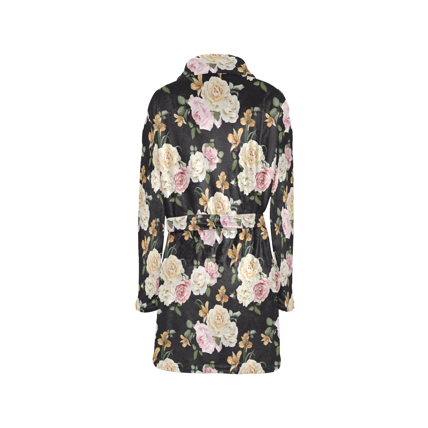 Rose Pattern Print Design A01 Women's Fleece Robe