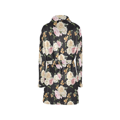Rose Pattern Print Design A01 Women's Fleece Robe