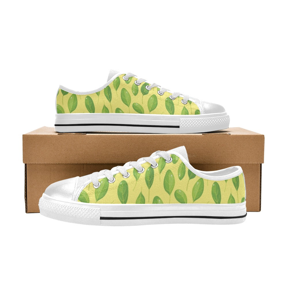 Spinach Print Design LKS302 Women's White Low Top Shoes