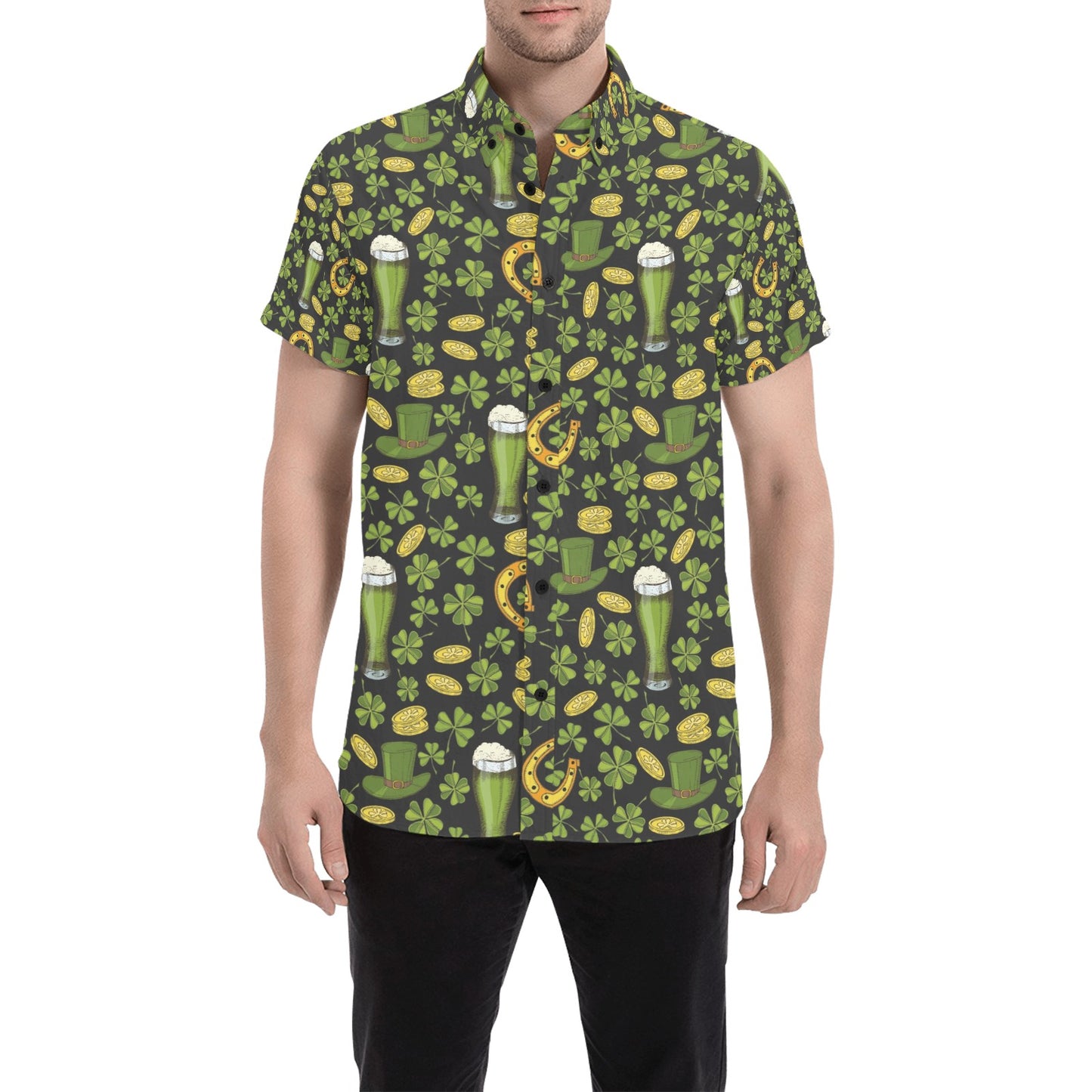 St Patricks Day Print Design LKS307 Men Short Sleeve Button Up Shirt