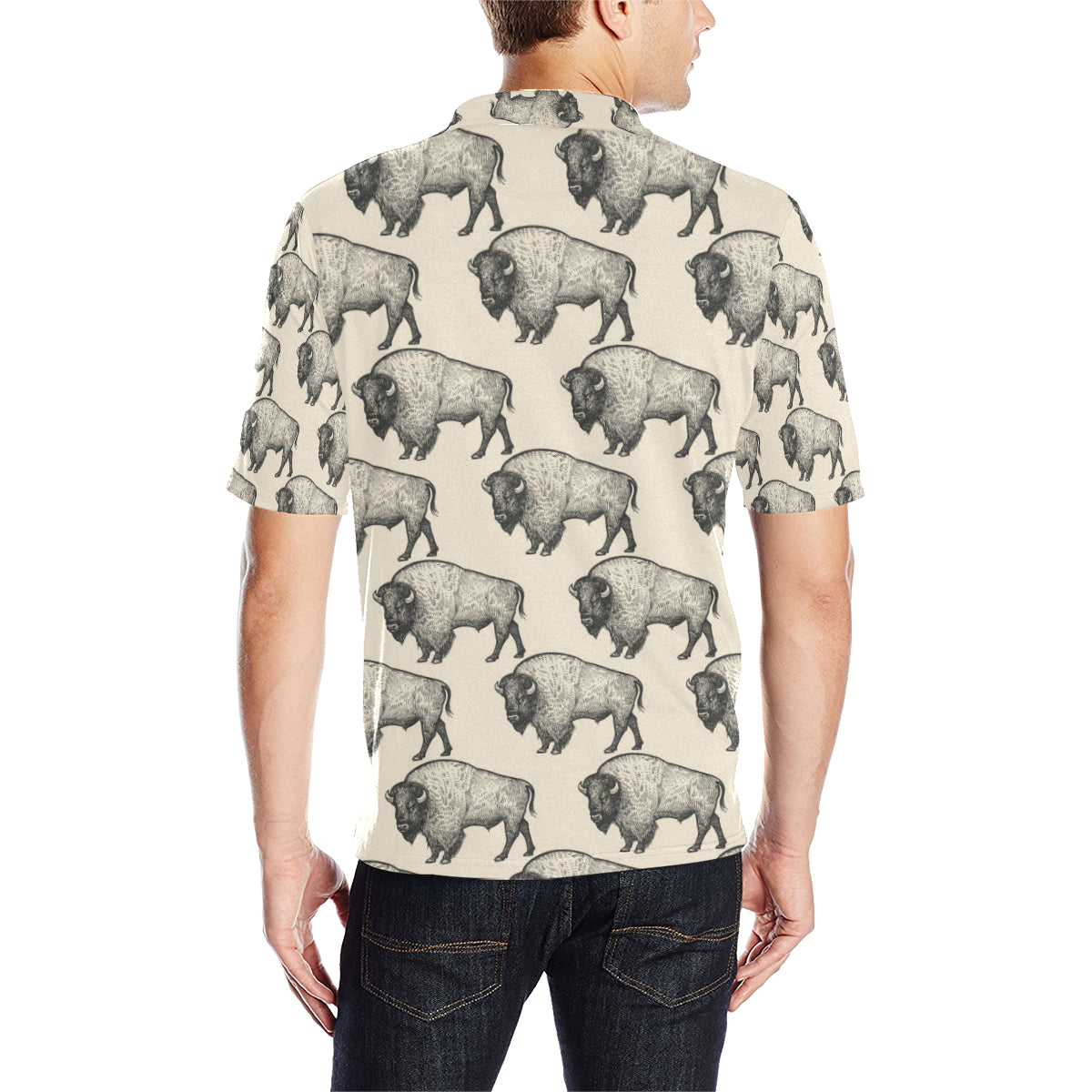 Bison Pattern Print Design 02 Men Polo Shirt