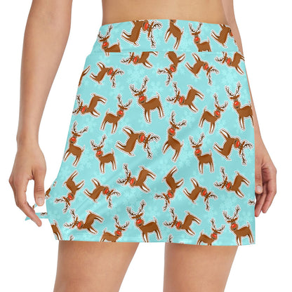Reindeer Print Design LKS403 17" Golf & Pickleball Skort with Pockets
