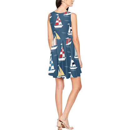 Sailing Ships Pattern Print Design A04 Sleeveless Dress