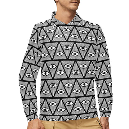 Third Eye Pattern Print Design LKS304 Long Sleeve Polo Shirt For Men's