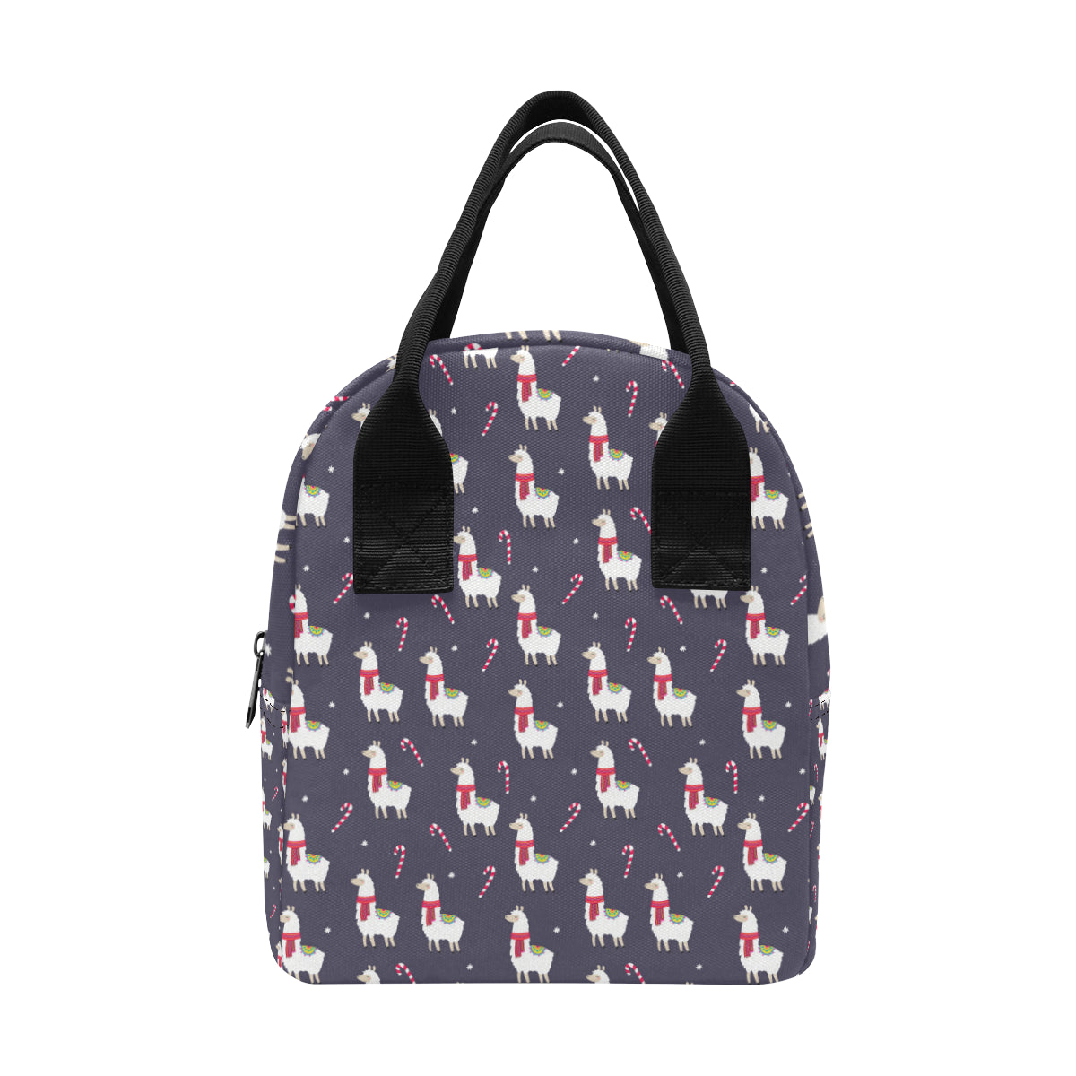 Llama with Candy Cane Themed Print Insulated Lunch Bag