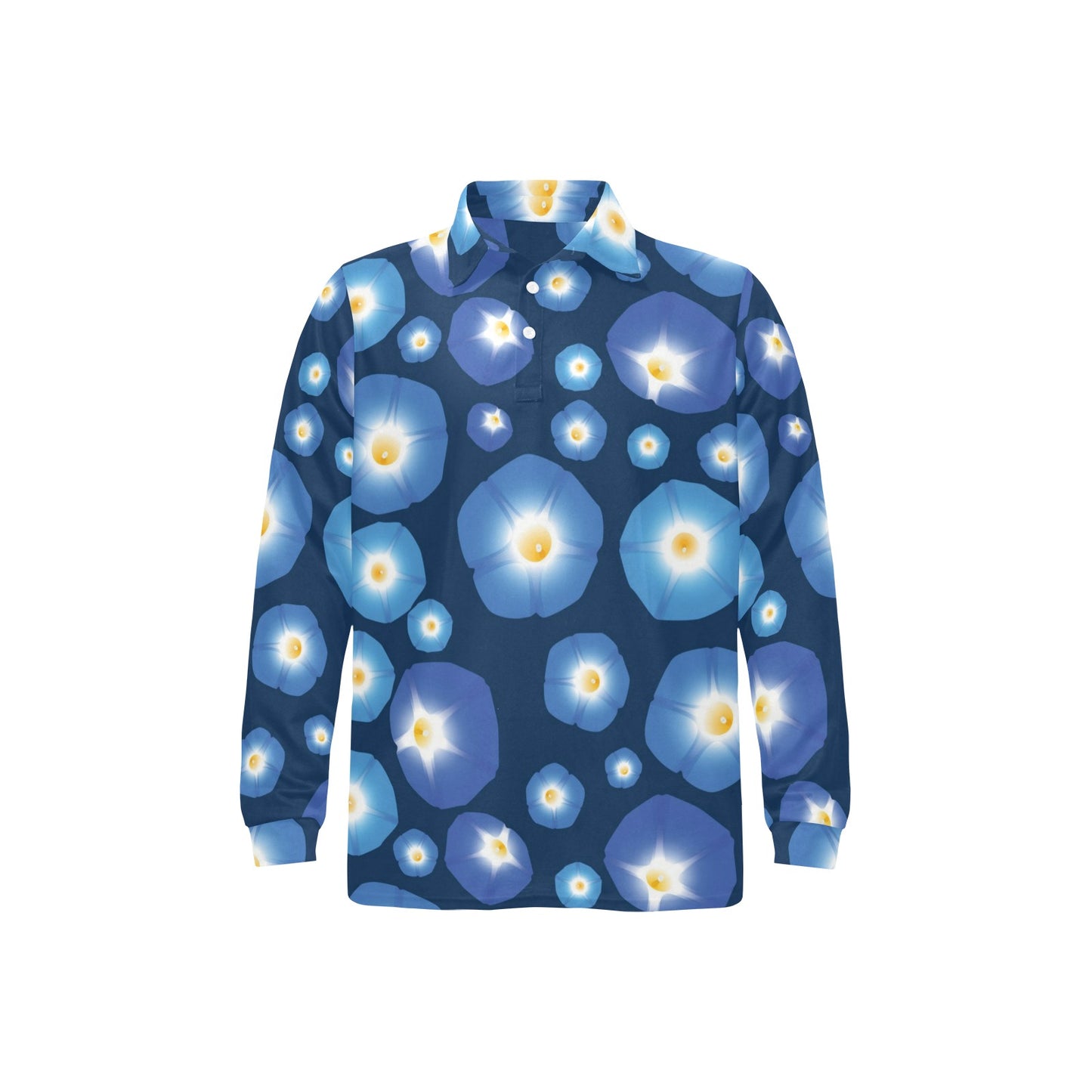 Morning Glory Pattern Print Design 02 Long Sleeve Polo Shirt For Men's