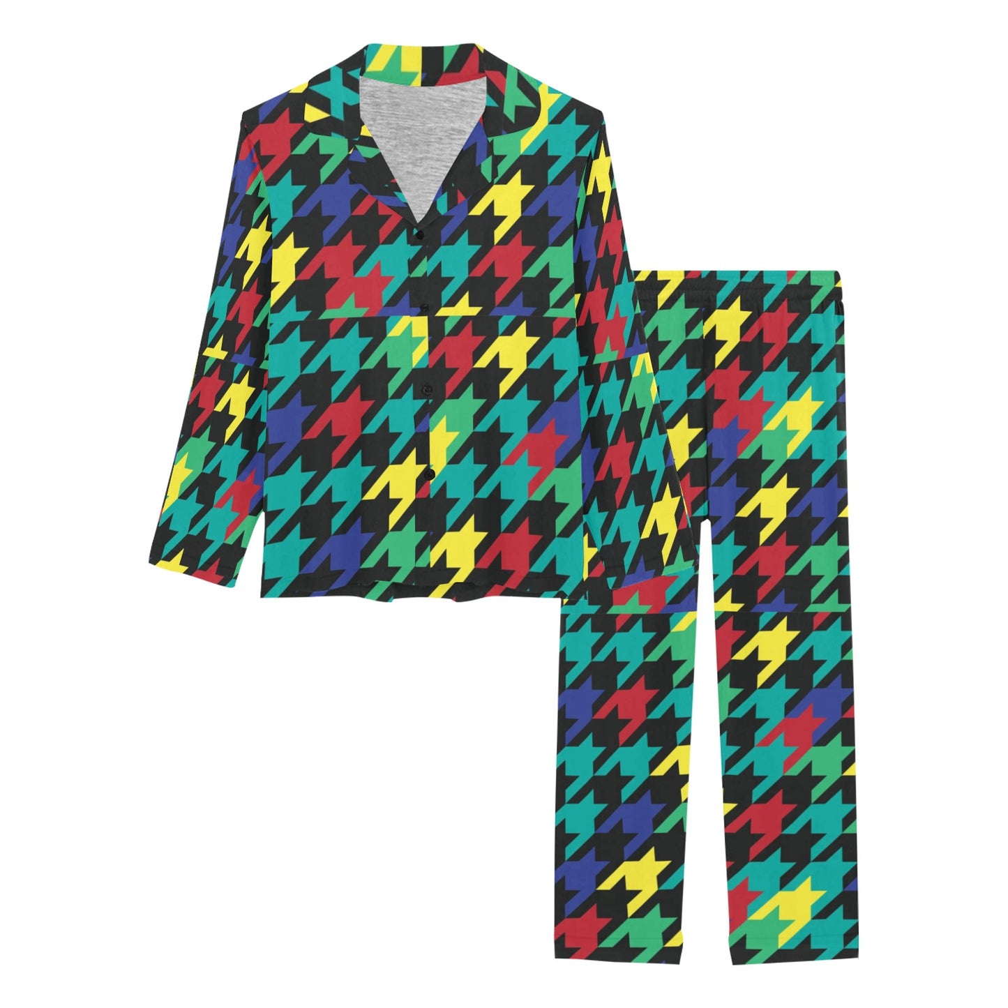 Houndstooth Colorful Pattern Print Design 02 Women's Long Pajama Set