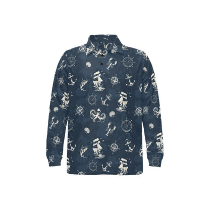 Nautical Sea Themed Print Long Sleeve Polo Shirt For Men's