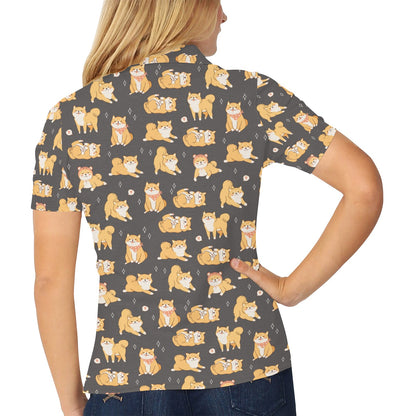 Shiba Inu Print Design LKS309 Women's Polo Shirt