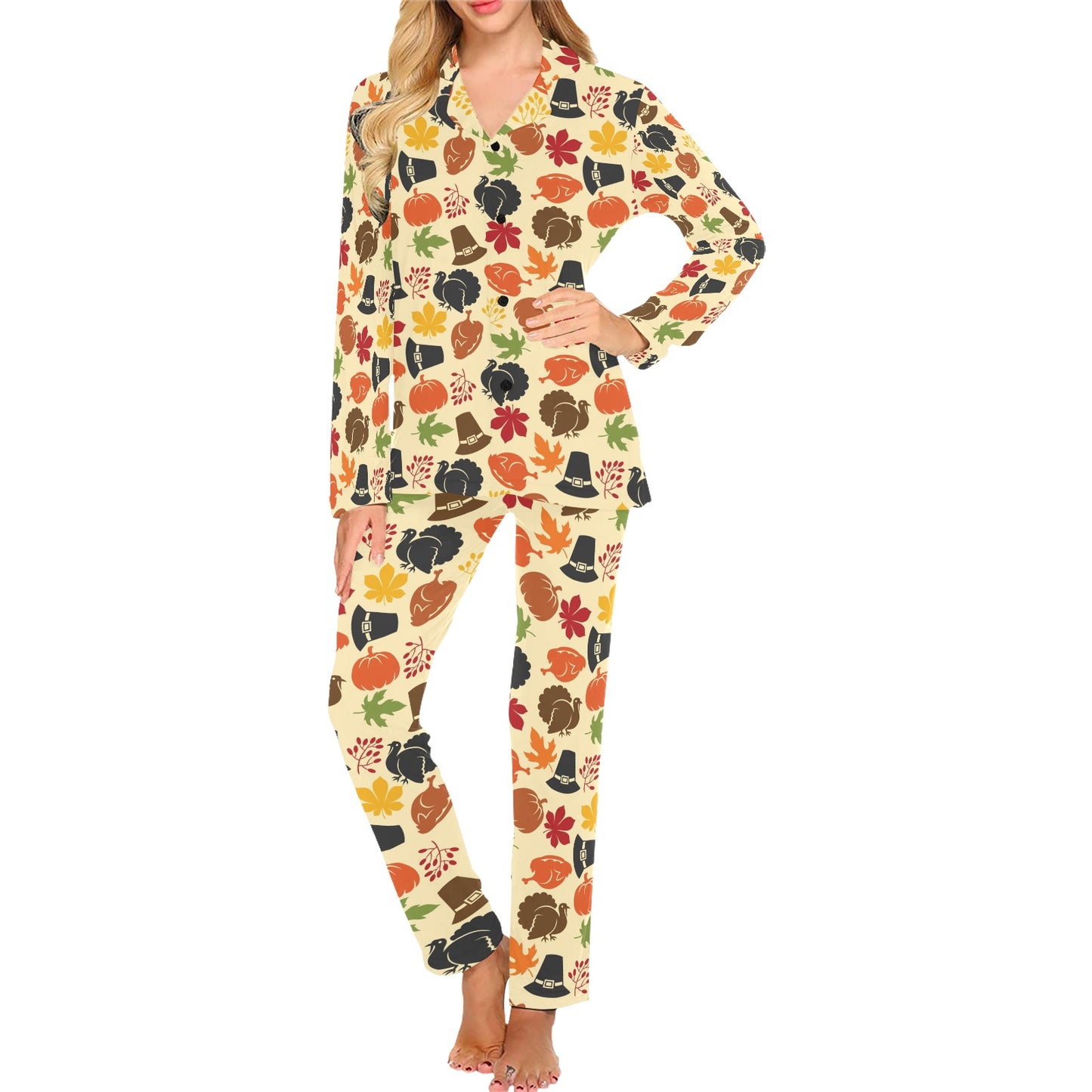 Thanksgiving Print Design LKS303 Women's Long Pajama Set