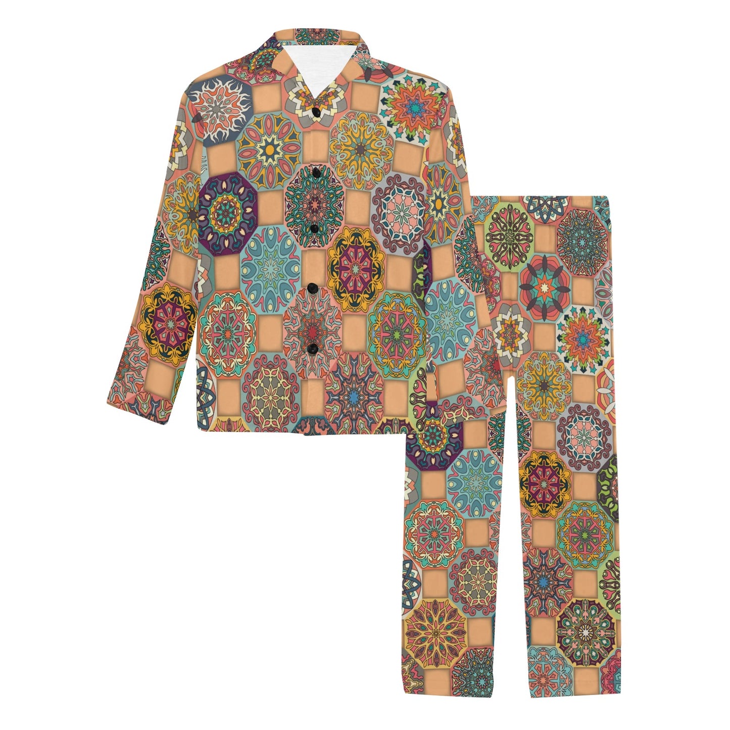 Boho Pattern Print Design 07 Men's Long Pajama Set