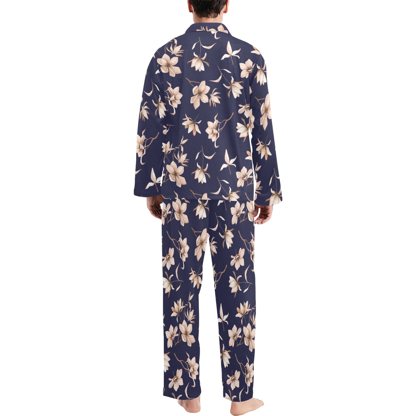 Beautiful Floral Pattern Men's Long Pajama Set