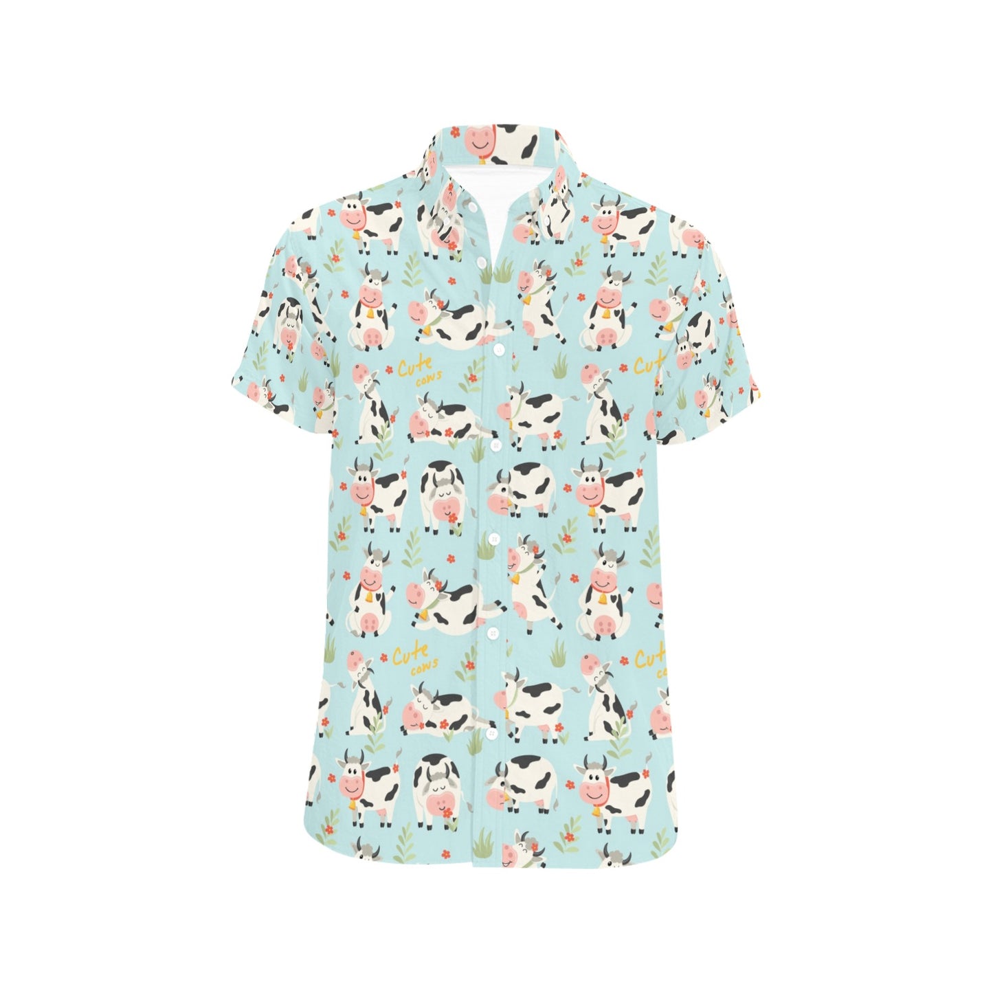 Cattle Print Design LKS403 Men Short Sleeve Button Up Shirt