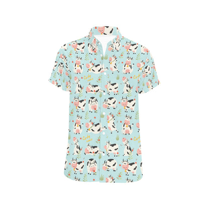 Cattle Print Design LKS403 Men Short Sleeve Button Up Shirt