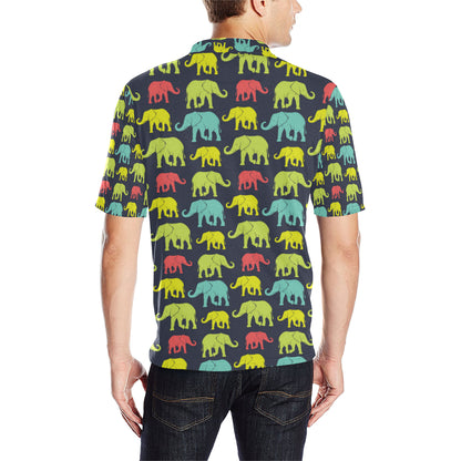 Elephant Neon Color Print Pattern Men Polo Shirt