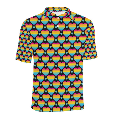 Rainbow Heart Print Pattern Men Polo Shirt