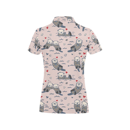 Sea Otter Pattern Print Design 02 Women's Polo Shirt