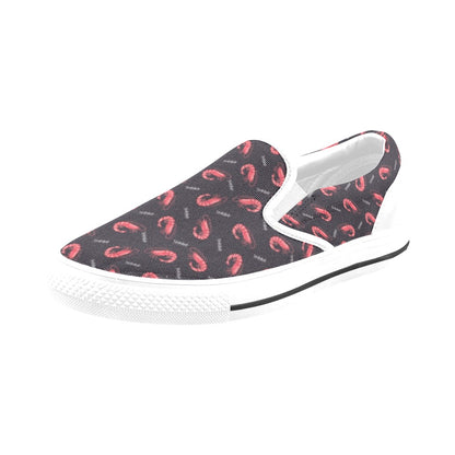Shrimp Print Design LKS302 White Slip Ons Canvas Women's Shoes