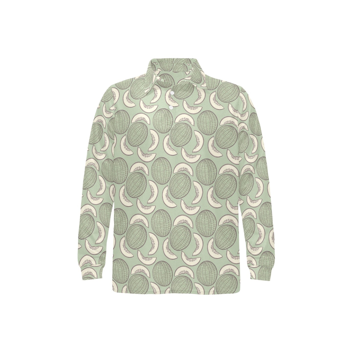 Cantaloupe Pattern Print Design 01 Long Sleeve Polo Shirt For Men's