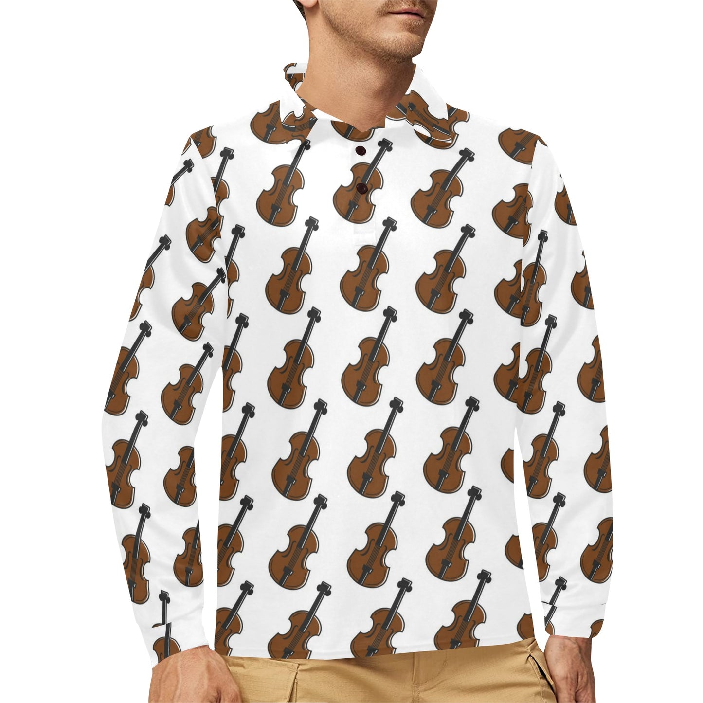 Violin Print Design LKS405 Long Sleeve Polo Shirt For Men's