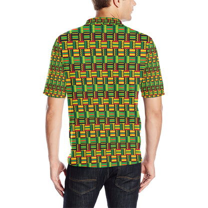 African Zip Zag Print Pattern Men Polo Shirt