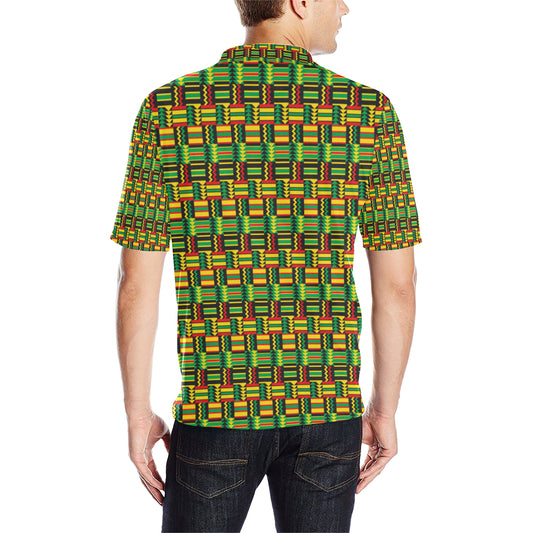 African Zip Zag Print Pattern Men Polo Shirt