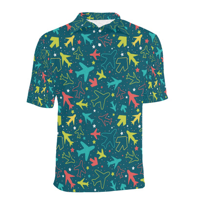 Airplane Pattern Print Design 05 Men Polo Shirt