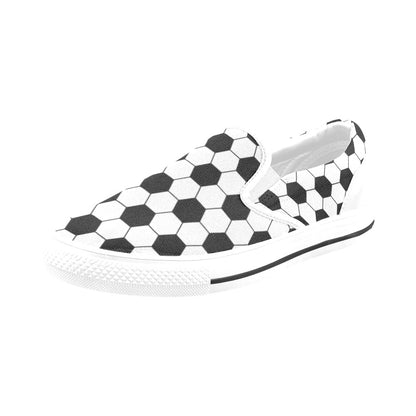 Soccer Ball Texture Print Design LKS303 White Slip Ons Canvas Women's Shoes