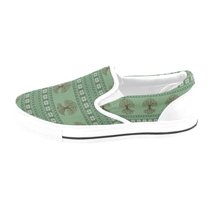 Tree Of Life Knit Style Print Design LKS301 White Slip Ons Canvas Women's Shoes