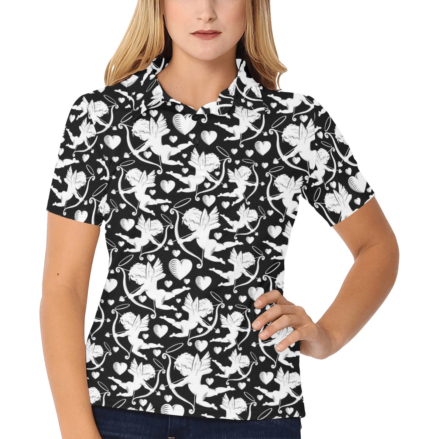 Cupid Pattern Print Design 04 Women's Polo Shirt