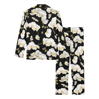 Orchid White Pattern Print Design OR011 Women's Long Pajama Set