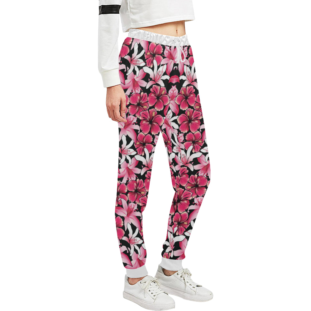 Flower Hawaiian Pink Red  Hibiscus Print Unisex Sweatpants
