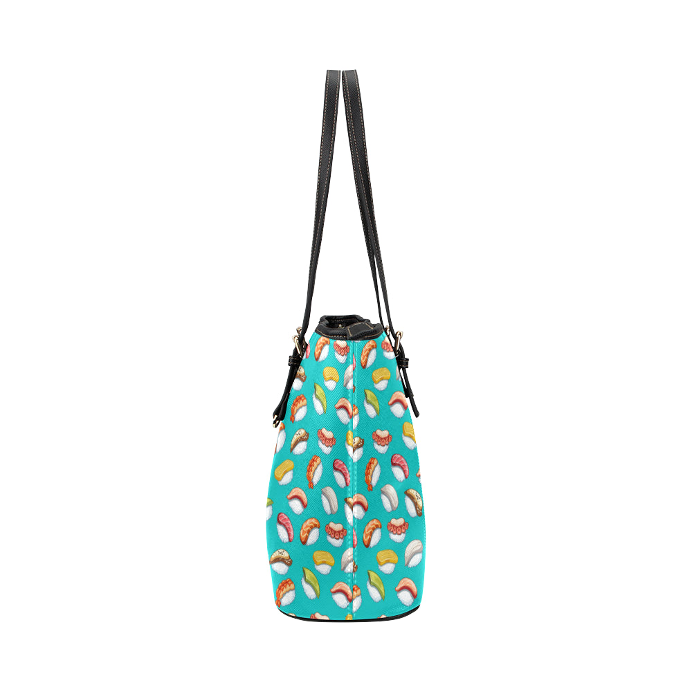 Sushi Themed Print Leather Tote Bag
