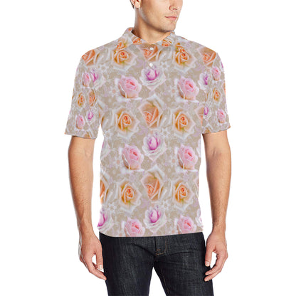 Rose Pattern Print Design RO011 Men Polo Shirt